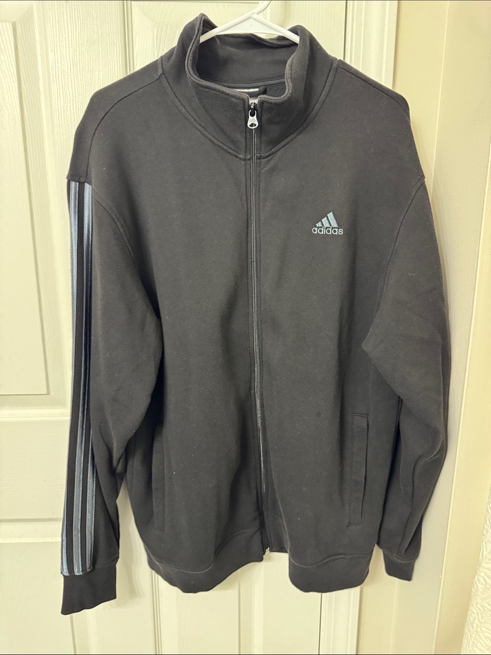 adidas Black Full-Zip Men’s Track Jacket with Gray Stripes